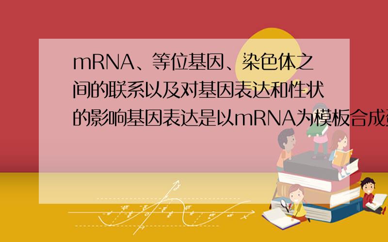 mRNA、等位基因、染色体之间的联系以及对基因表达和性状的影响基因表达是以mRNA为模板合成蛋白质,从而决定性状；但又说一对等位基因控制一对性状,等位基因怎么控制性状?究竟性状是由