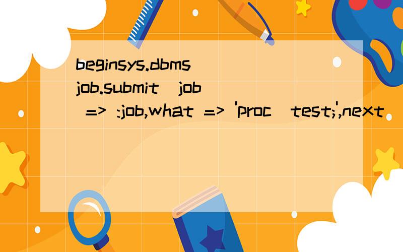 beginsys.dbms_job.submit(job => :job,what => 'proc_test;',next_date => sysdate,interval => 'trunc(sysdate)+1/1440');commit;end;ORA-23420:间隔必须以将来的一个时间作评估ORA-06512:在 