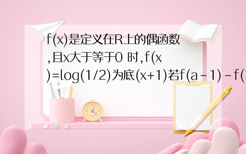 f(x)是定义在R上的偶函数,且x大于等于0 时,f(x)=log(1/2)为底(x+1)若f(a-1)-f(3-a)