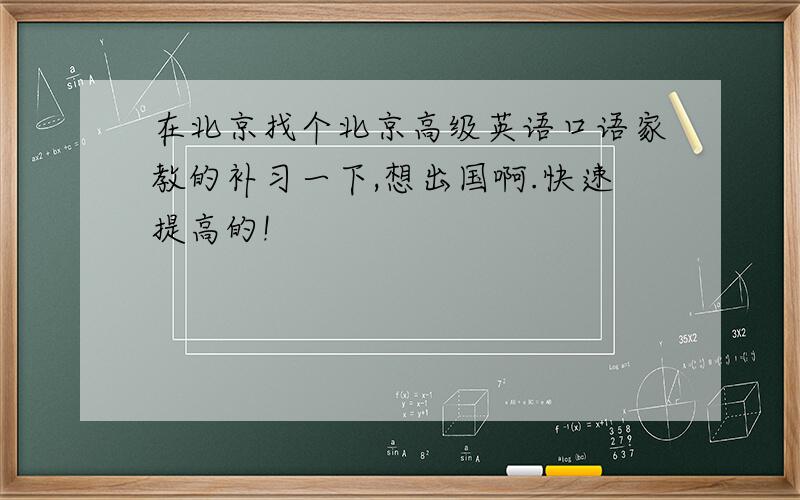 在北京找个北京高级英语口语家教的补习一下,想出国啊.快速提高的!