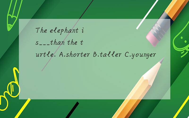 The elephant is___than the turtle. A.shorter B.taller C.younger